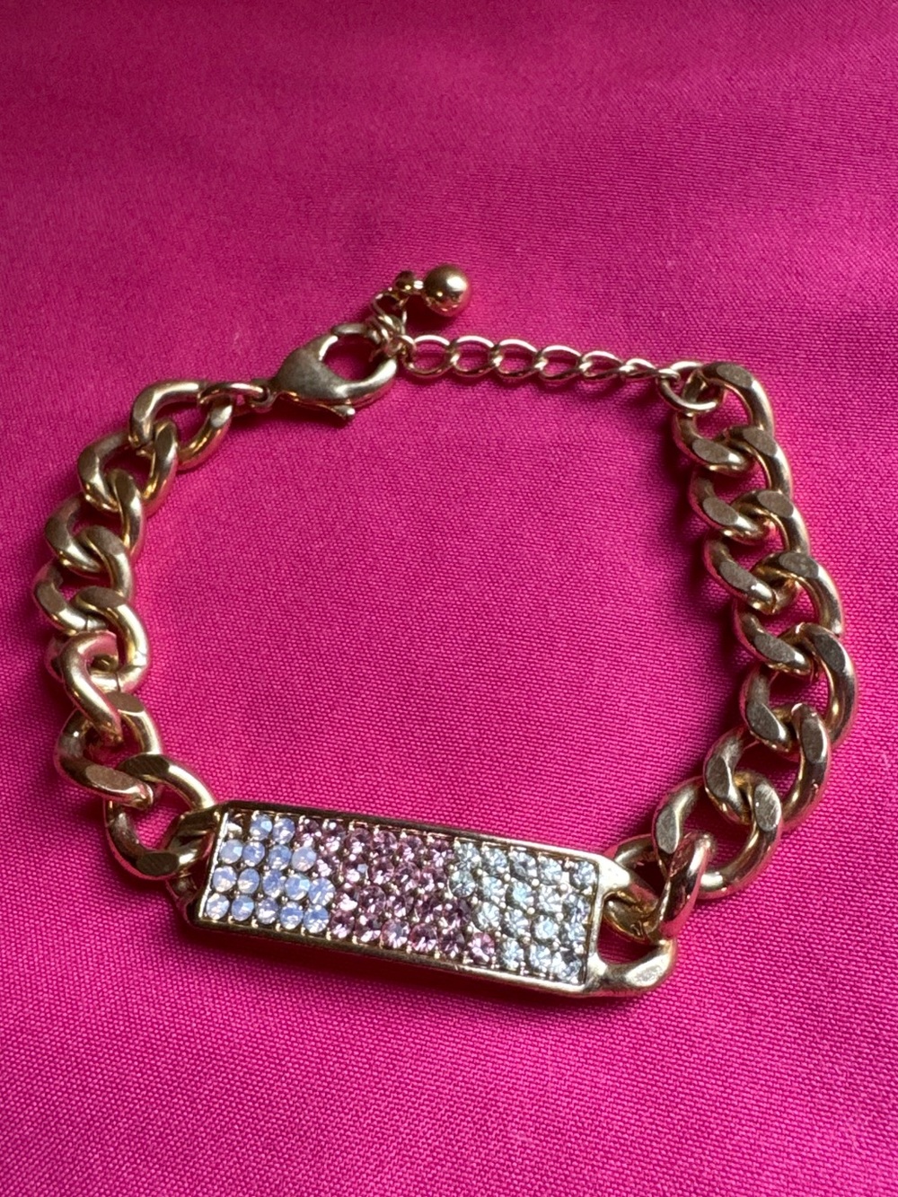 Gold Chain Bracelet with Pink and Clear Crystals